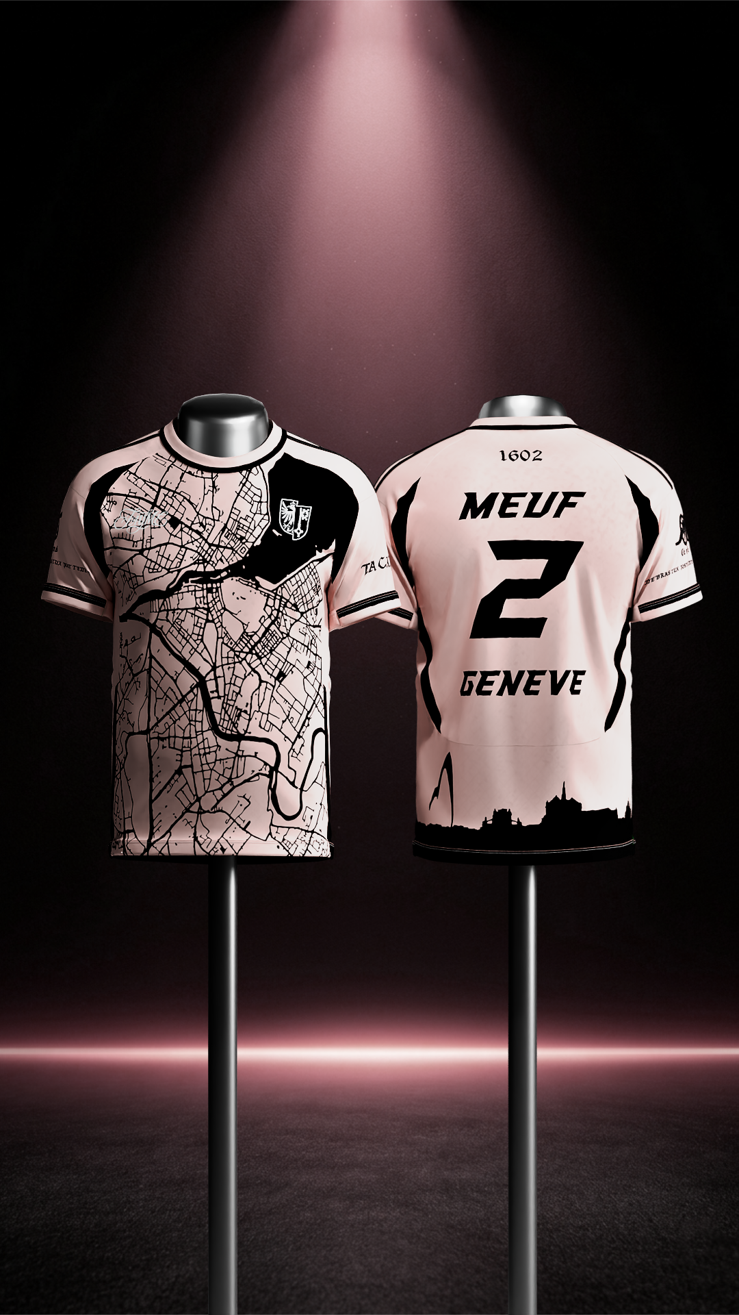 Maillot Genève La Capitale Rose et Noir Unisexe